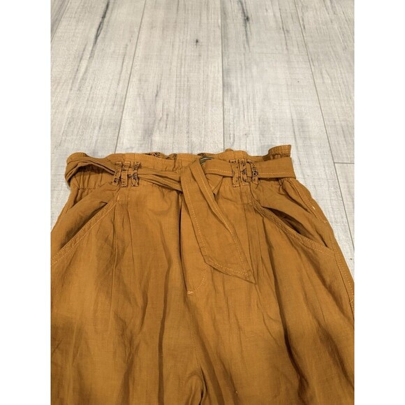 Anthropologie Malin Paperbag Utility Pants 100% Cotton Mustard Golden Yellow Sm - Picture 4 of 9